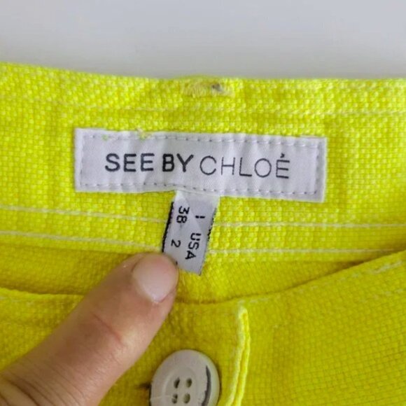 See By Chloe Women Yellow Midrise Tweed Woven Pocket Shorts Size 2 - Picture 6 of 7